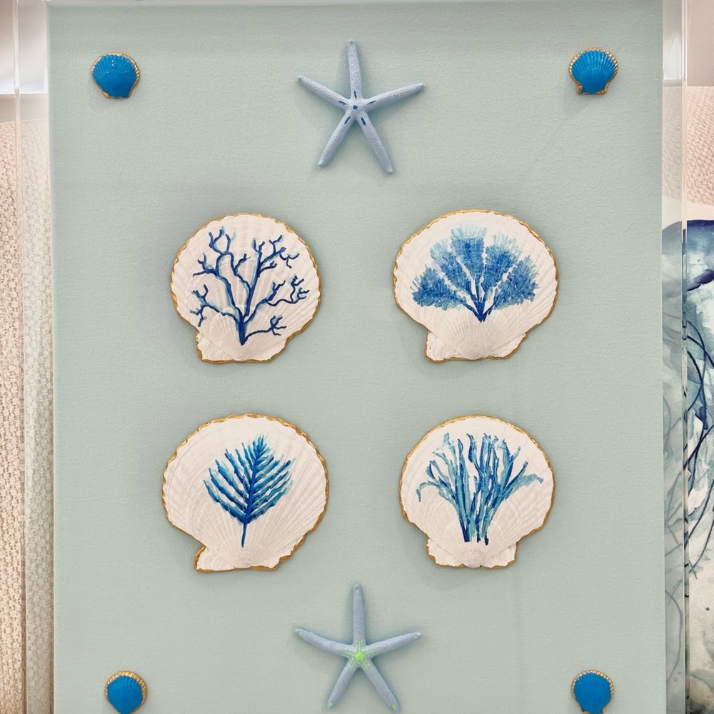 Blue Coral Coastal Seashell and Starfish Wall Art She Shells Art